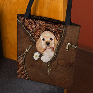 Cocker Spaniel Holding Daisy Tote Bag