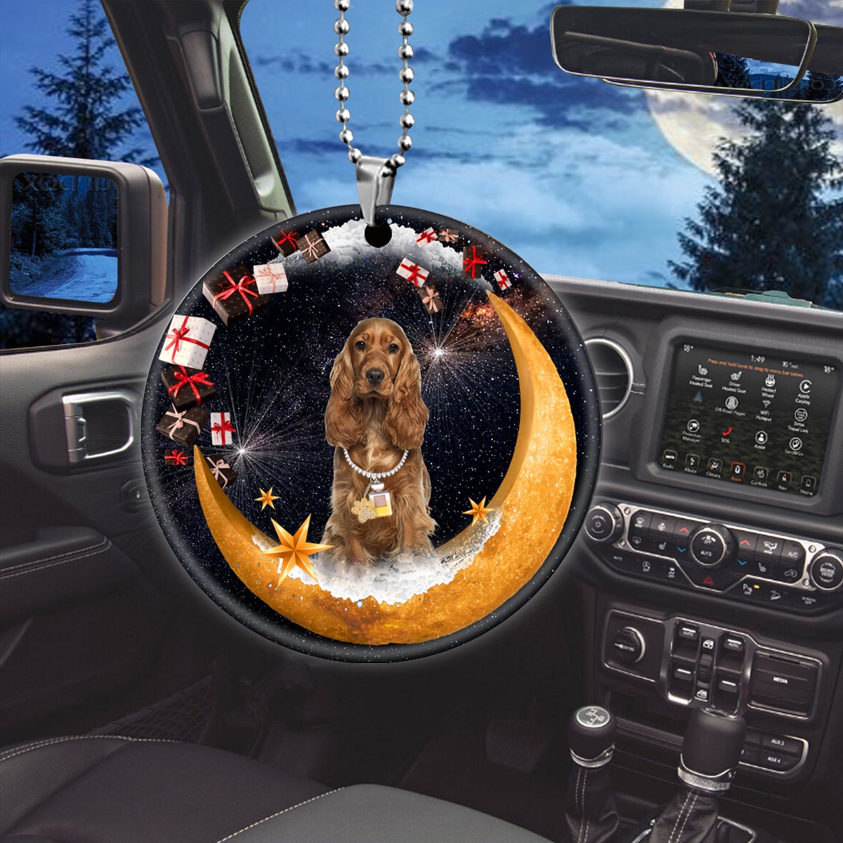 Cocker Spaniel Fashion Moon Car Hanging Ceramic Ornament