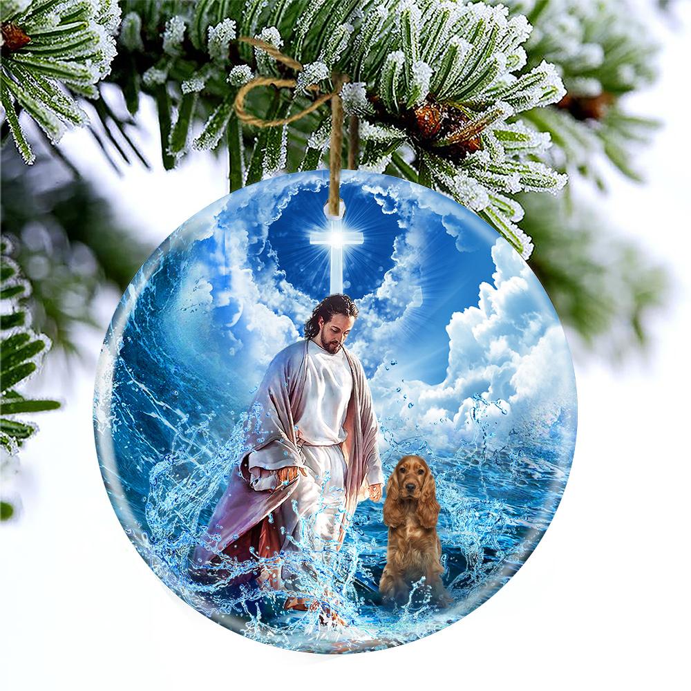 Cocker Spaniel And God Walking On The Ocean Wave Porcelain/Ceramic Ornament