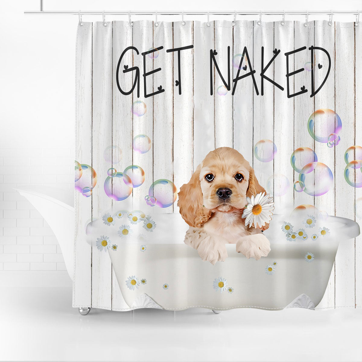 Cocker Spaniel Get Naked Daisy Shower Curtain