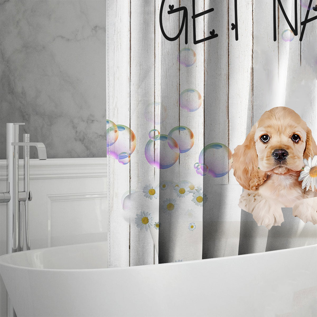 Cocker Spaniel Get Naked Daisy Shower Curtain