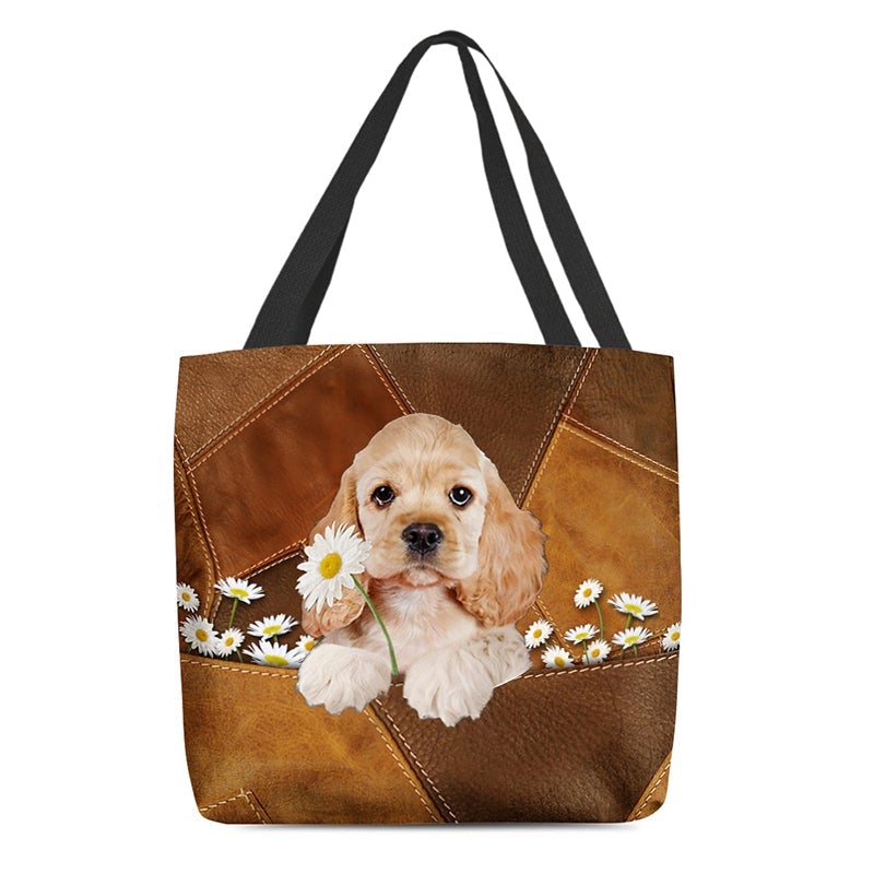 Cocker Spaniel Holding Daisy  All Over Printed Tote Bag