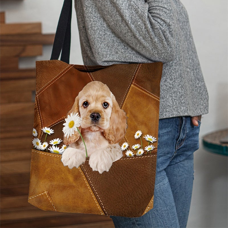 Cocker Spaniel Holding Daisy  All Over Printed Tote Bag