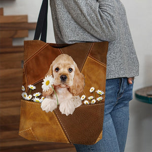 Cocker Spaniel Holding Daisy  All Over Printed Tote Bag