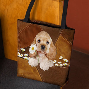 Cocker Spaniel Holding Daisy  All Over Printed Tote Bag