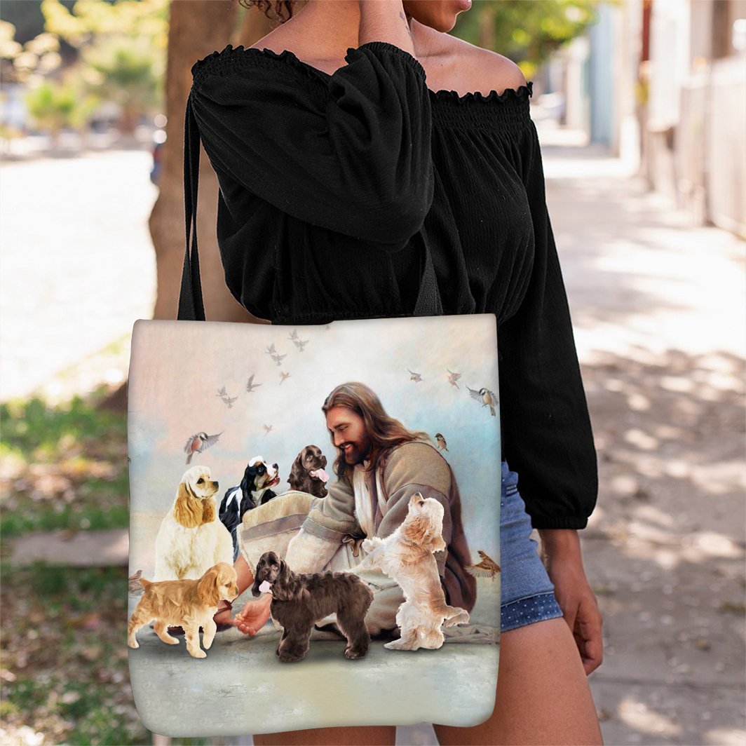 Jesus Surrounded By Cocker Spaniels Tote Bag