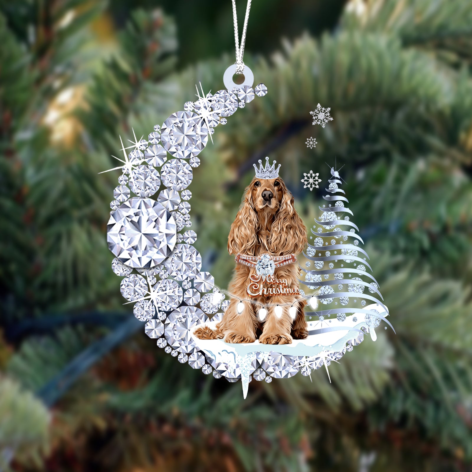 Cocker Spaniel  (4)Diamond Moon Merry Christmas Ornament