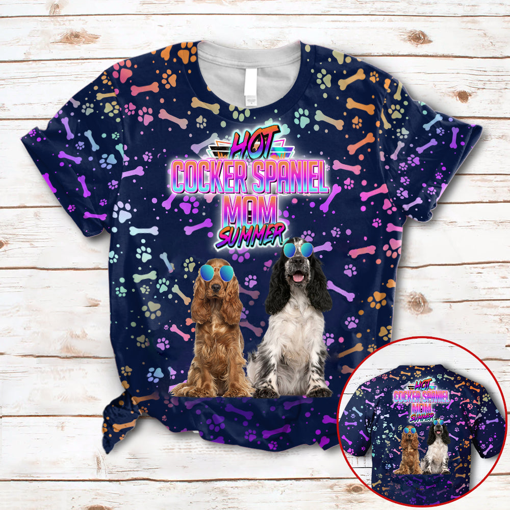 Hot Cocker Spaniel Mom Summer Neon Tropical Desing 3D All Over Print T-Shirt