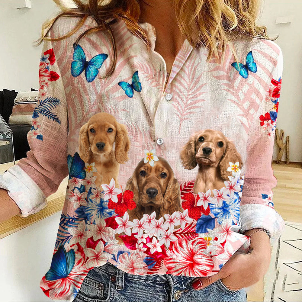 Cocker Spaniel Tropical Floral Casual Shirt