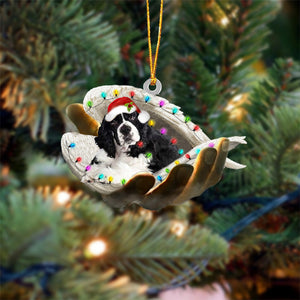 Cocker Spaniel(Black and white) Sleeping Angel In God Hand Christmas Ornament