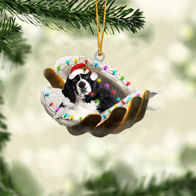 Cocker Spaniel(Black and white) Sleeping Angel In God Hand Christmas Ornament