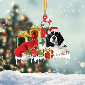 Cocker Spaniel(Black and white) Merry Christmas Hanging Ornament-0211