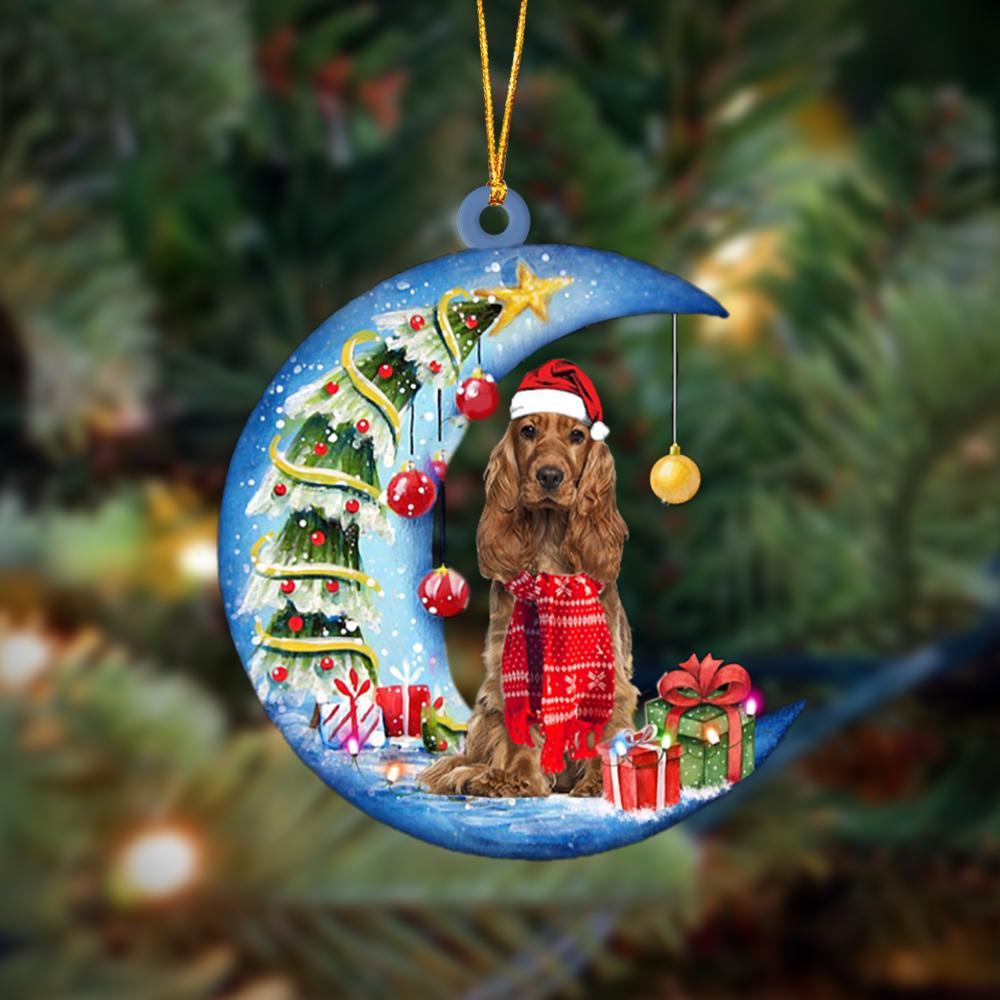 Cocker Spaniel Sits On The Moon Merry Christmas Hanging Ornament