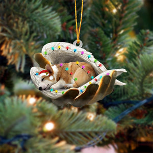 Corgi Sleeping Angel In God Hand Christmas Ornament