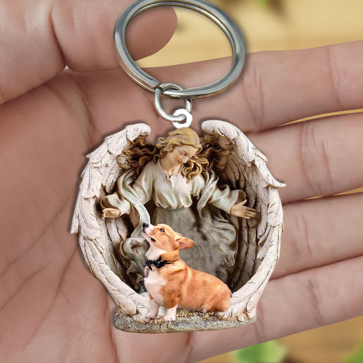Angel Hug Corgi Acrylic Keychain