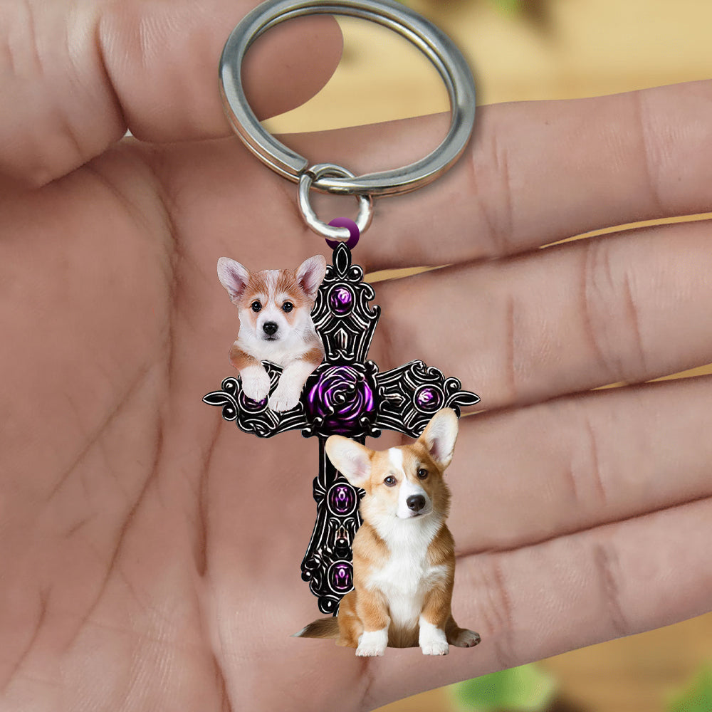 Corgi Pray For God Acrylic Keychain