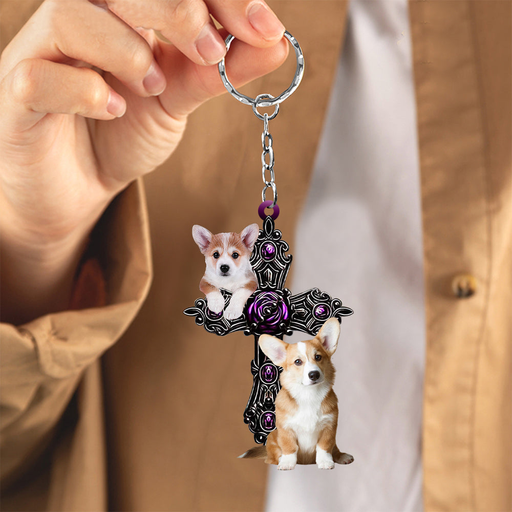 Corgi Pray For God Acrylic Keychain