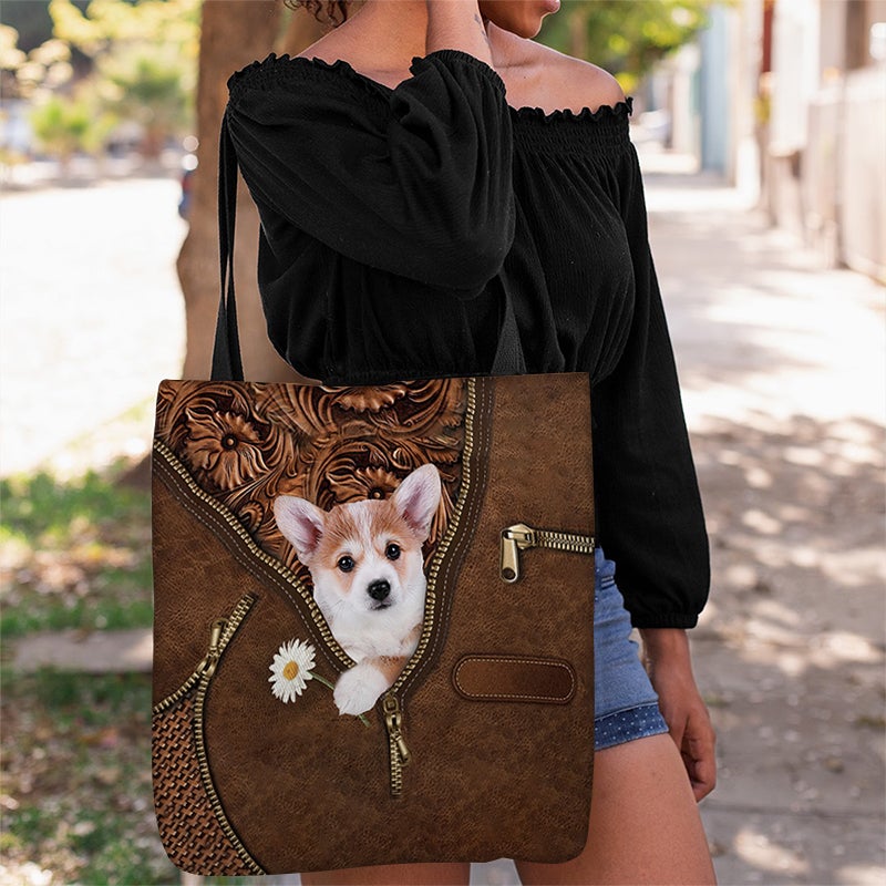 Corgi Holding Daisy Tote Bag