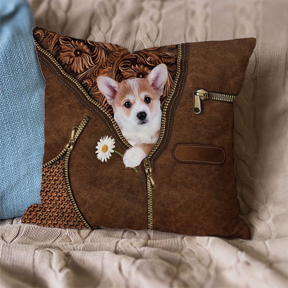 Corgi Holding Daisy Pillow Case