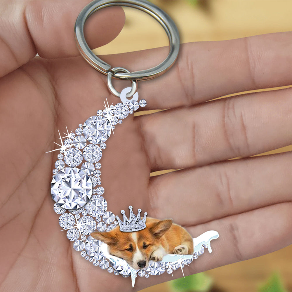 Corgi 2 Sleeping On A Diamond Moon Acrylic Keychain
