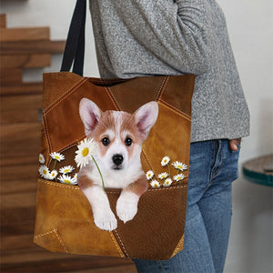 Corgi Holding Daisy  All Over Printed Tote Bag