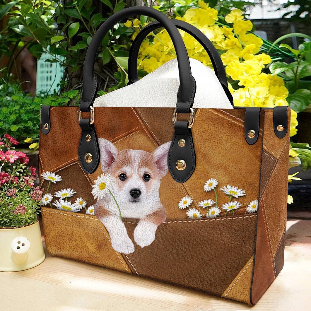 Corgi Holding Daisy Leather Bag