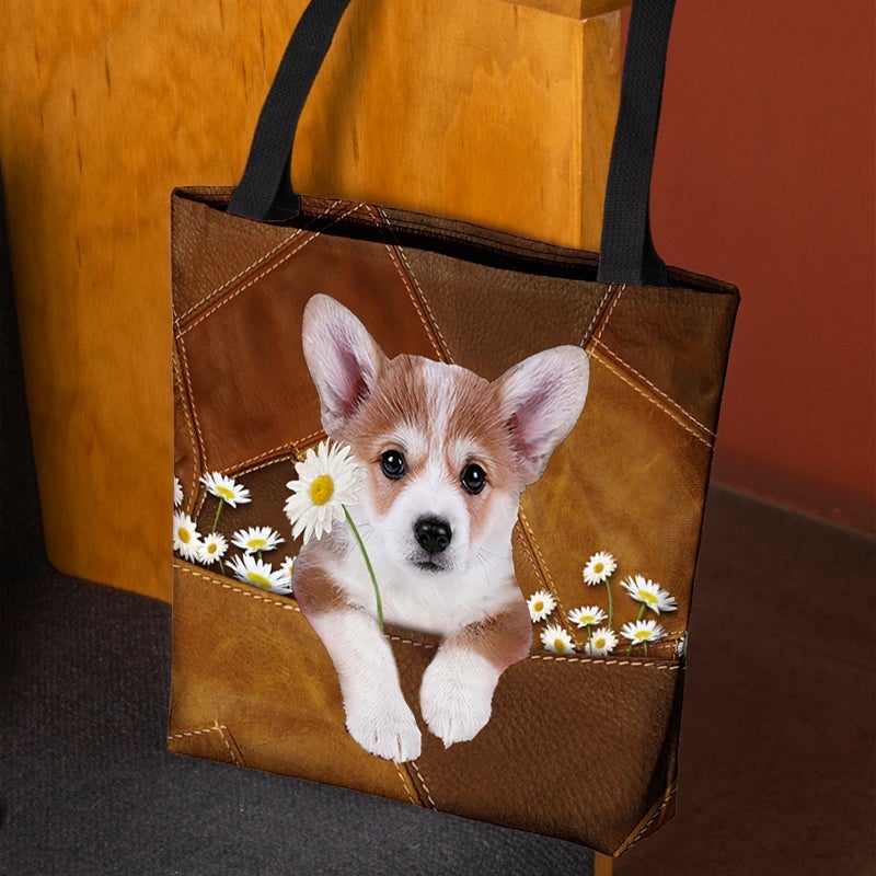 Corgi Holding Daisy  All Over Printed Tote Bag