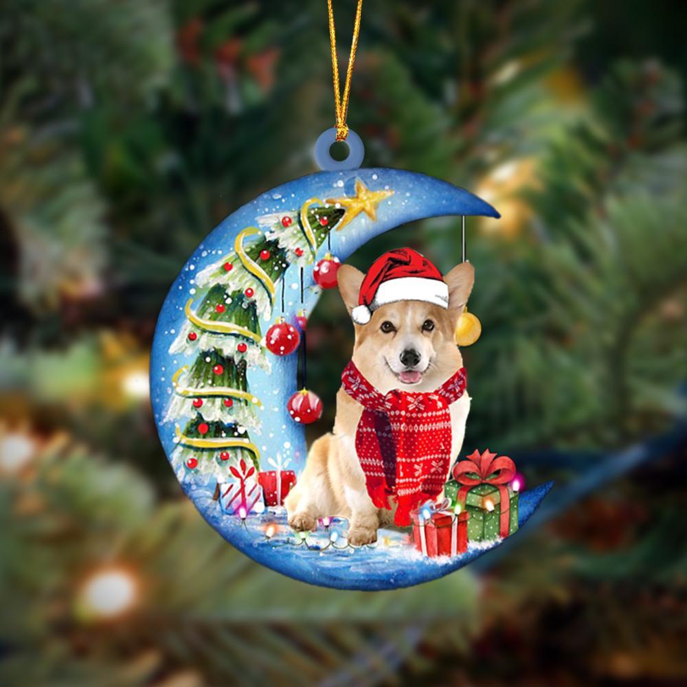 Corgi Sits On The Moon Merry Christmas Hanging Ornament