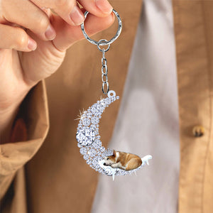 Corgi Sleeping On A Diamond Moon Acrylic Keychain