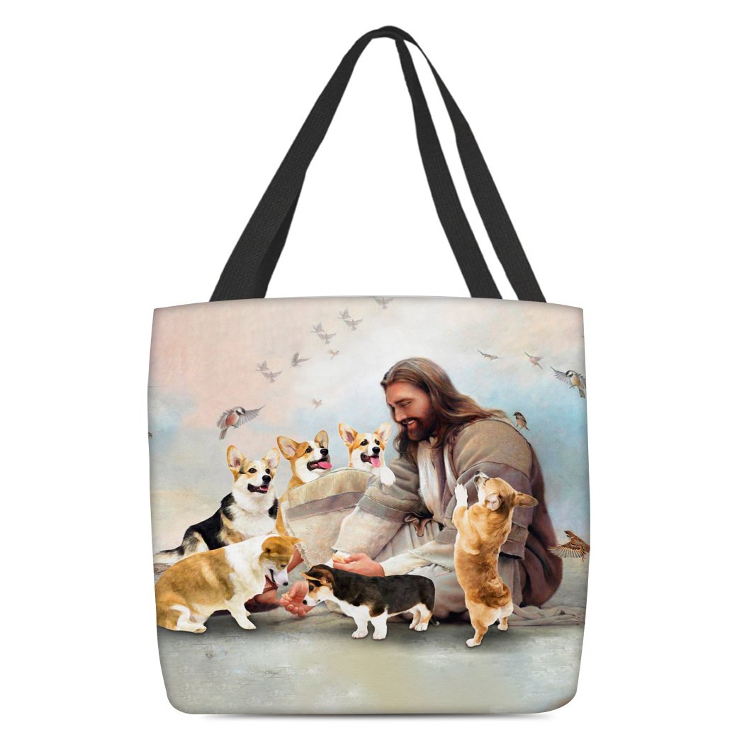 Jesus Surrounded By Corgis Tote Bag