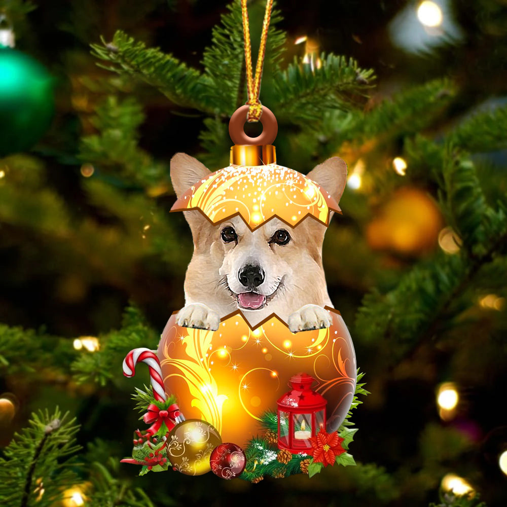 Corgi In Golden Egg Christmas Ornament