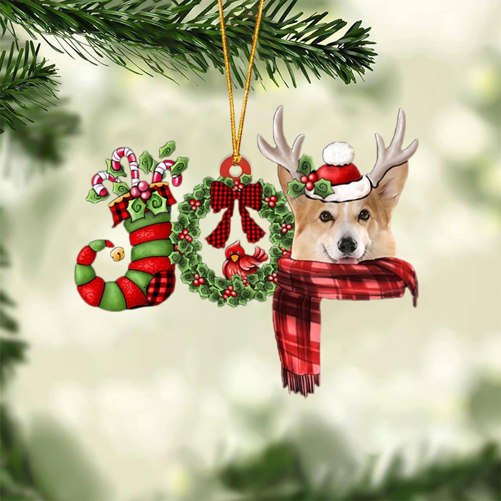Corgi JOY Reindeer Hanging Ornament