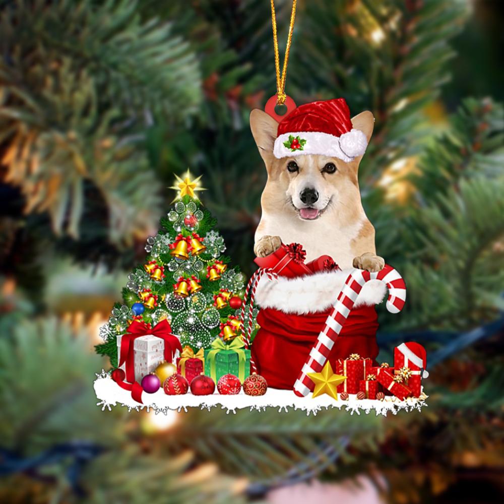 Corgi Gift Bag Merry Christmas Ornament