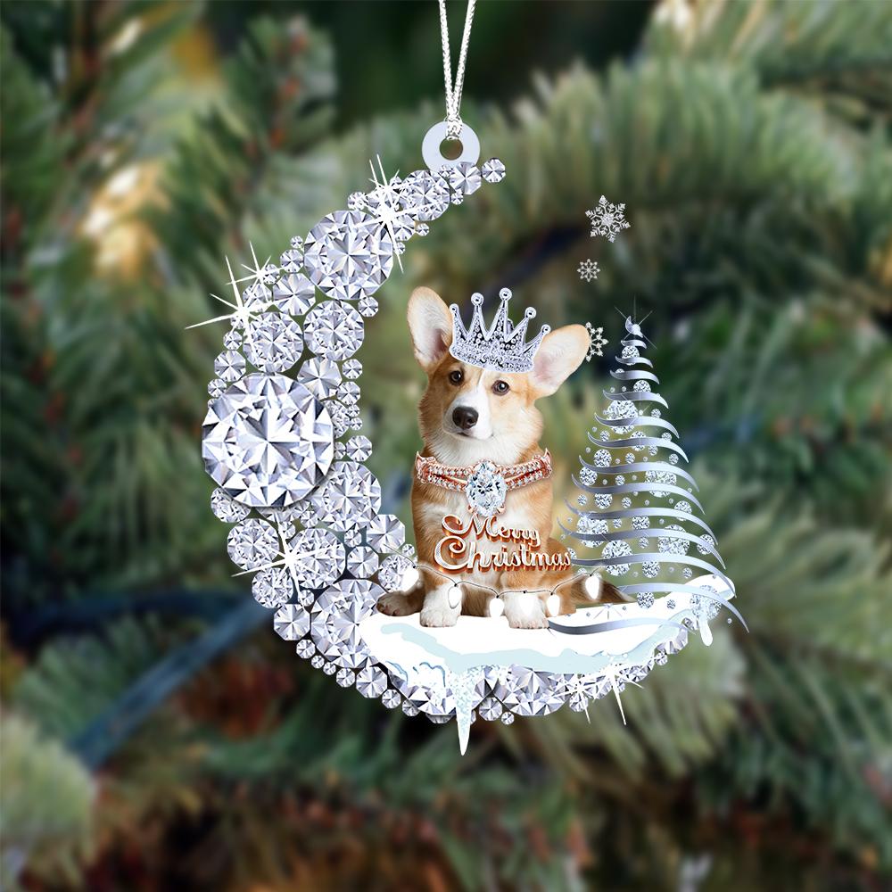 Corgi Diamond Moon Merry Christmas Ornament