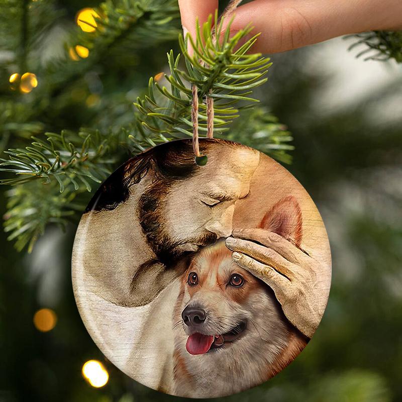 Corgi With Jesus Porcelain/Ceramic Ornament
