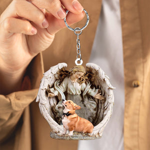 Angel Hug Corgi Acrylic Keychain