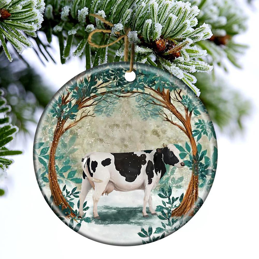 Cow Among Forest Porcelain/Ceramic Ornament