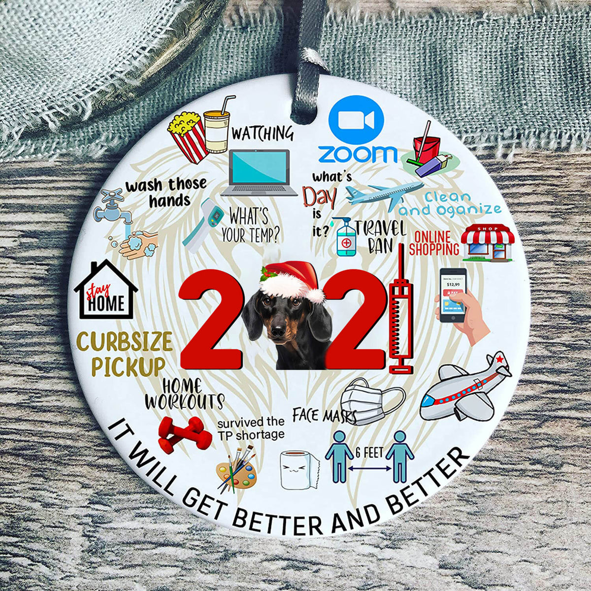 Dachshund Covid Commemorative Ornament 2021 Christmas Tree Ornaments