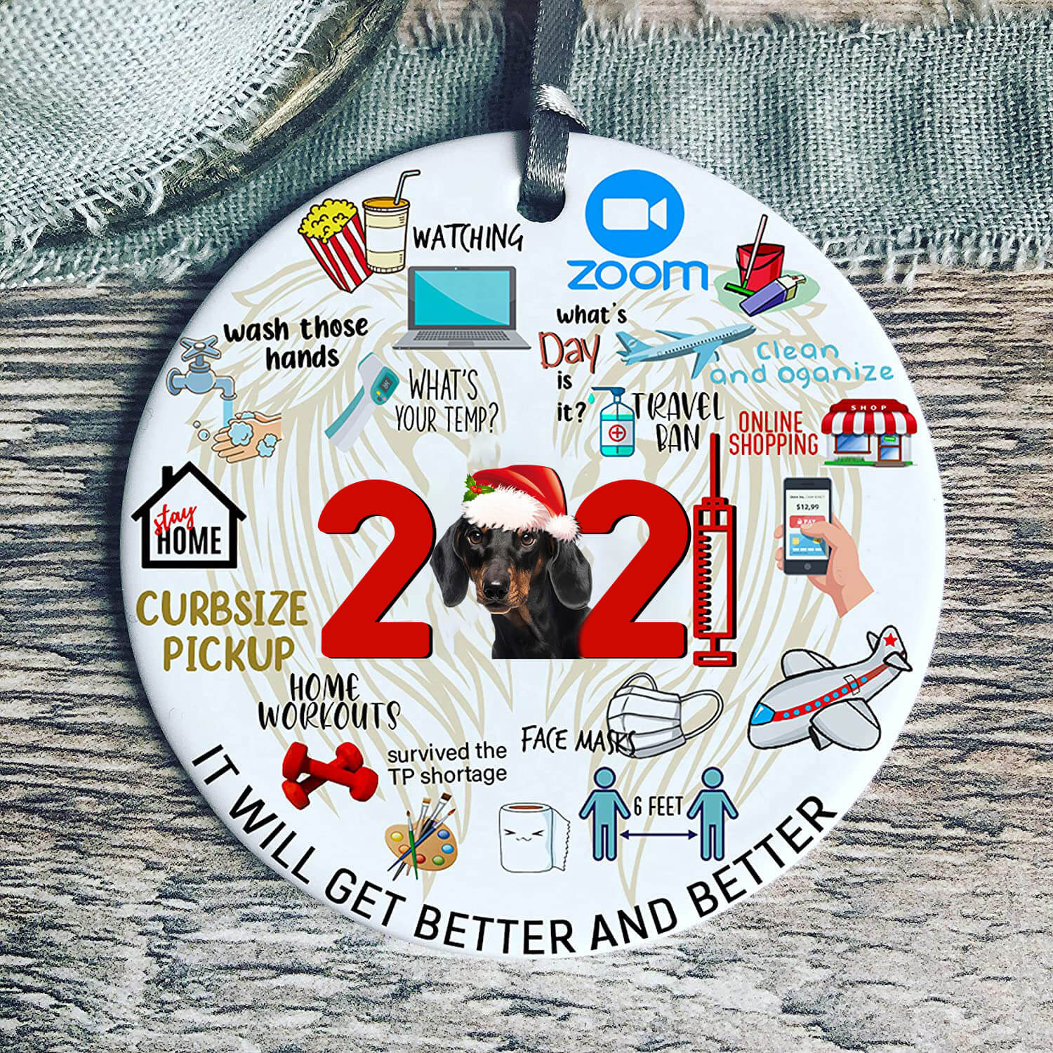Dachshund Covid Commemorative Ornament 2021 Christmas Tree Ornaments