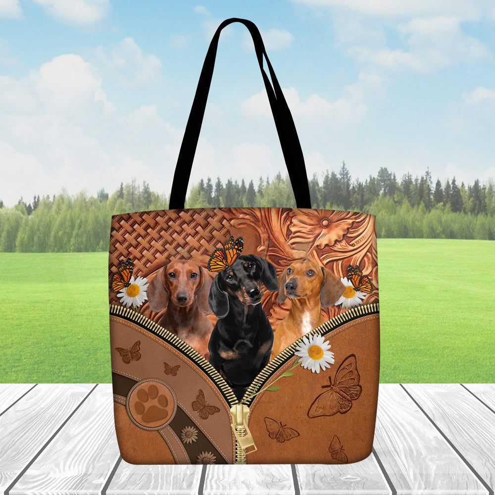 Dachshund Daisy Flower And Butterfly Tote Bag