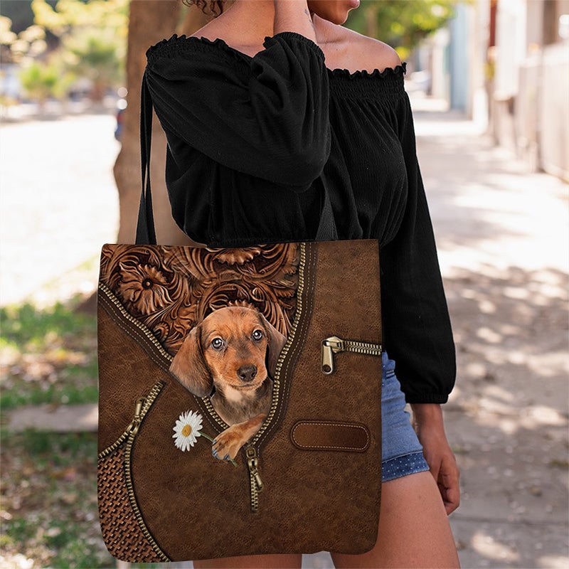 Dachshund 3 Holding Daisy Tote Bag