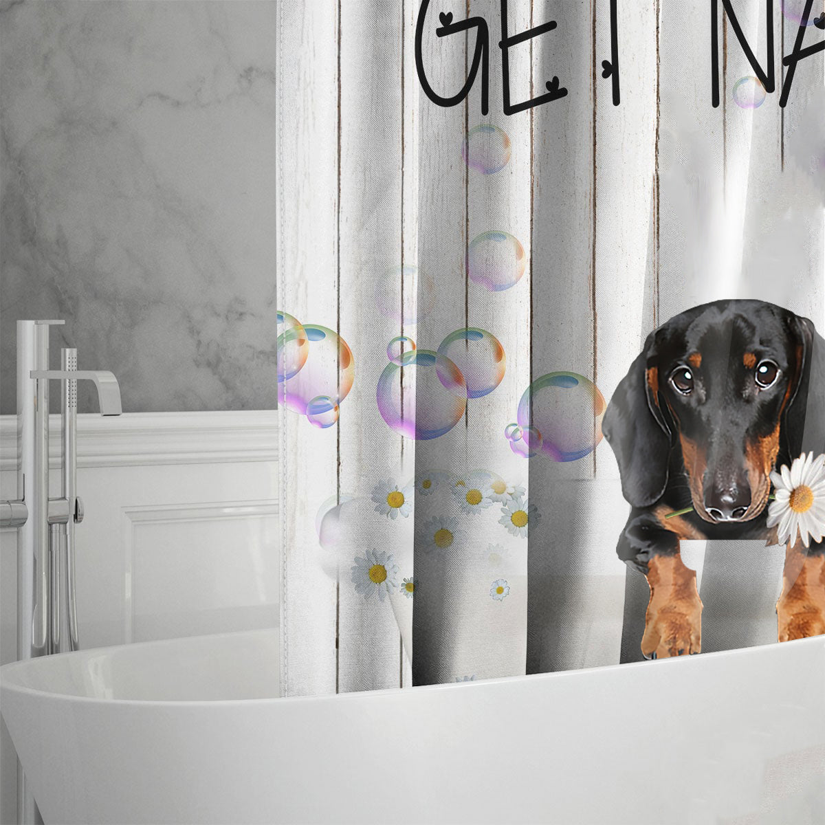 Dachshund Get Naked Daisy Shower Curtain