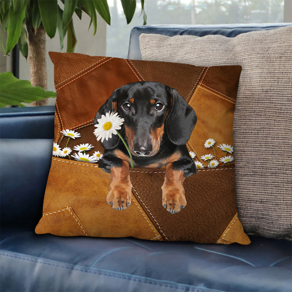Dachshund1 Holding Daisy Pillow Case