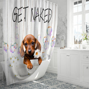 Dachshund 2 Get Naked Daisy Shower Curtain