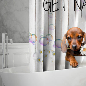 Dachshund 2 Get Naked Daisy Shower Curtain