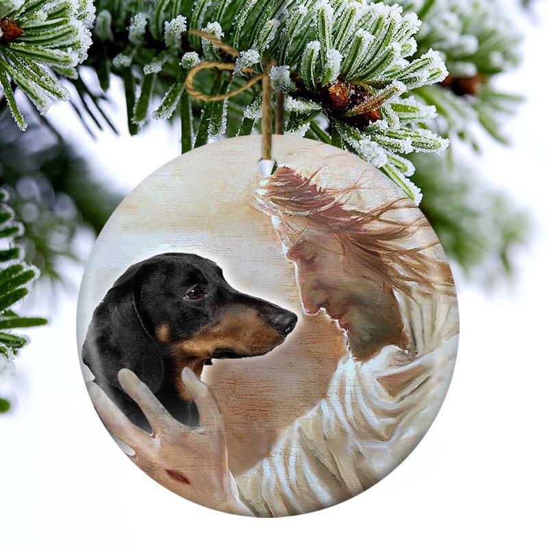 New Release - Dachshund 02 With God Porcelain/Ceramic Ornament