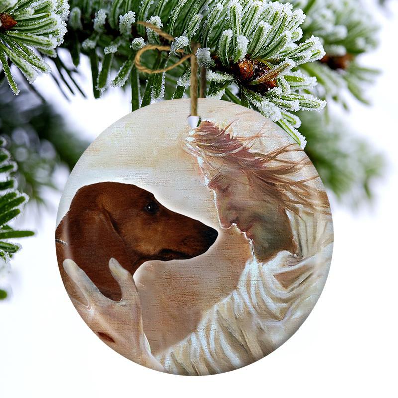 New Release - Dachshund 03 With God Porcelain/Ceramic Ornament