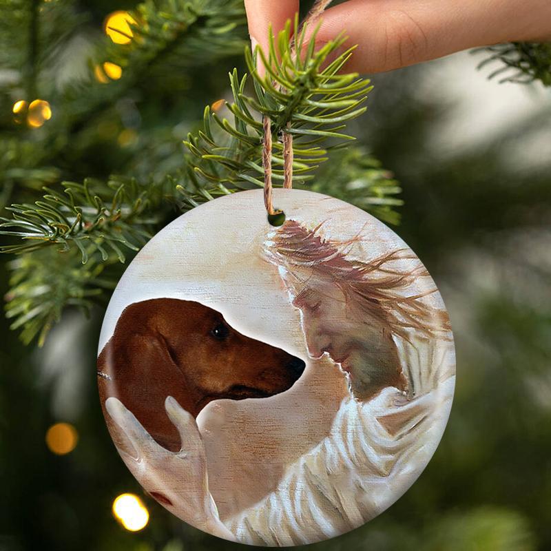 New Release - Dachshund 03 With God Porcelain/Ceramic Ornament