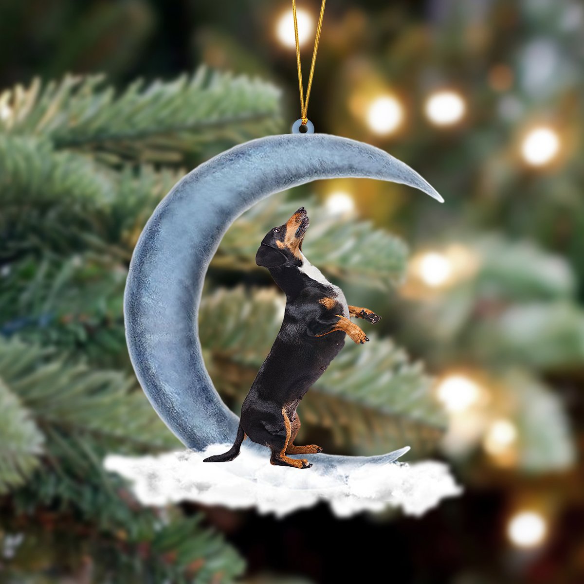 Dachshund Sits On The Moon Hanging Ornament