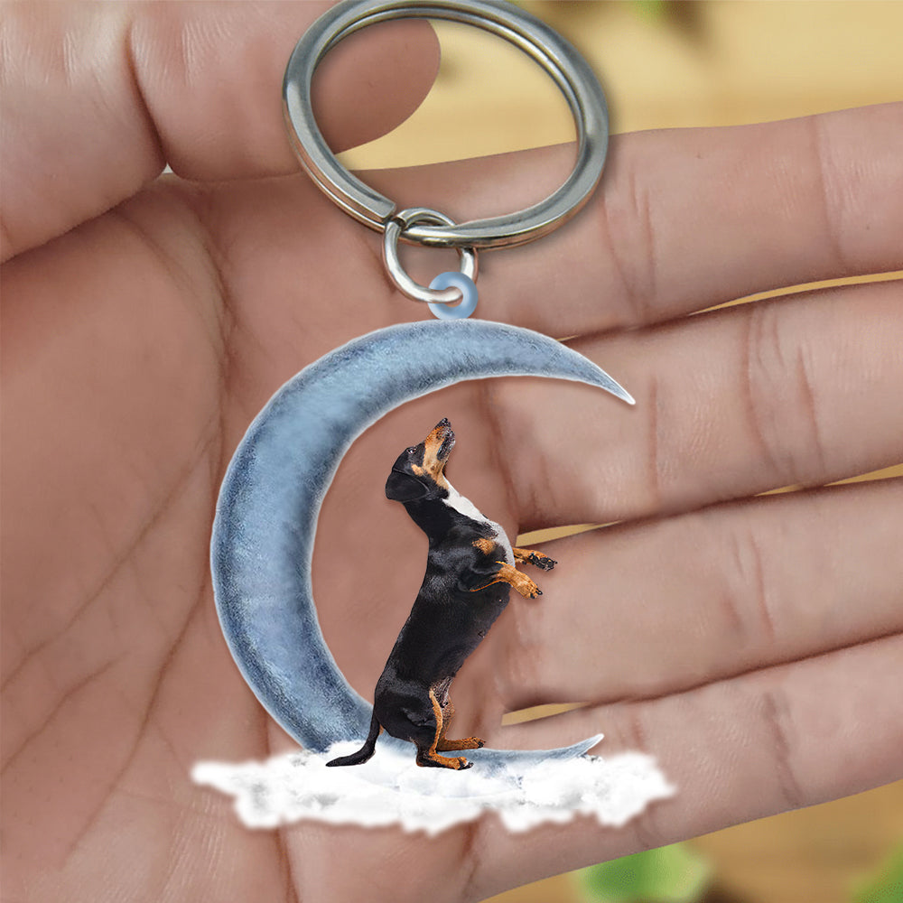 Dachshund Dog On The Moon Flat Acrylic Keychain